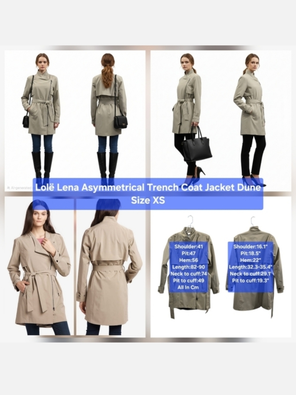 Lolë Lena Asymmetrical Trench Coat Jacket Dune​ Size XS
